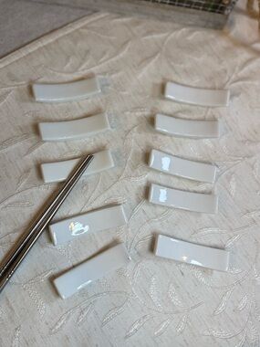 Set of 10 Vintage White Porcelain Curved Chopstick Rests - Minimalist Hashioki